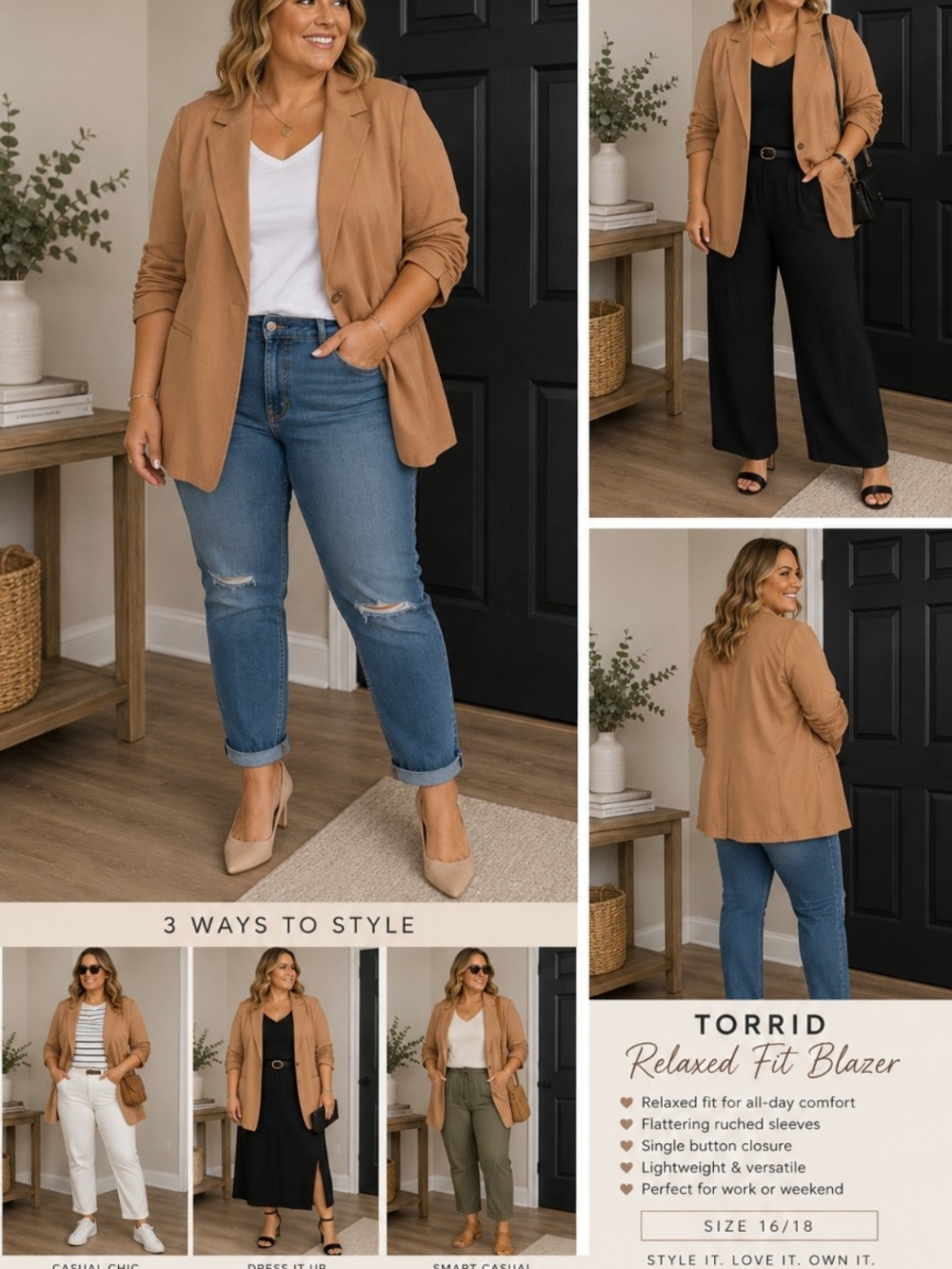 Torrid Camel Color Blazer Jacket - Women's Lightweight.